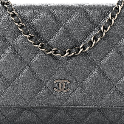 Chanel Pearly Caviar Quilted Wallet On Chain WOC Grey 9 of 14