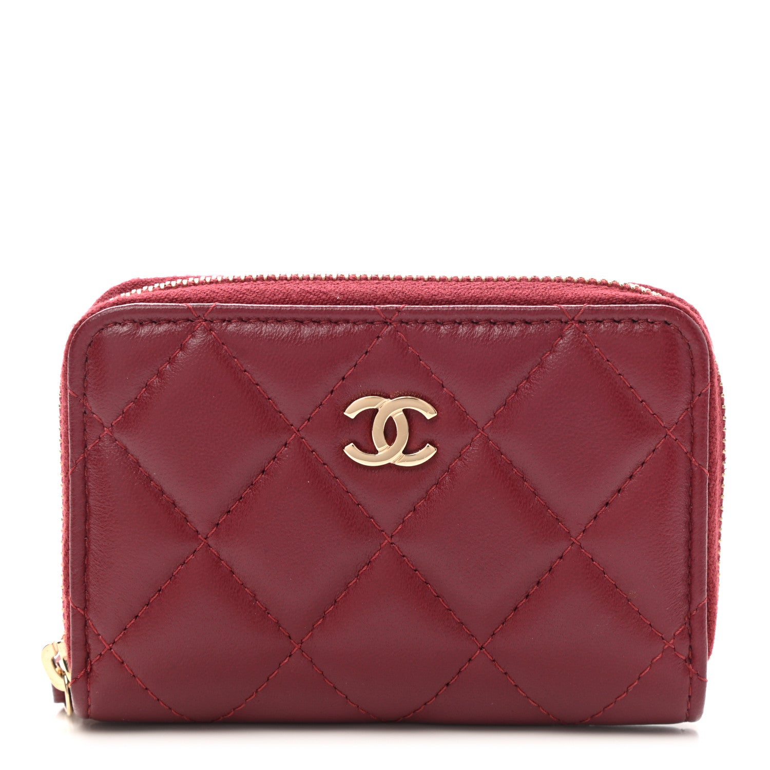 Chanel Lambskin Quilted Zip Around Coin Purse Wallet Burgundy 1 of 8