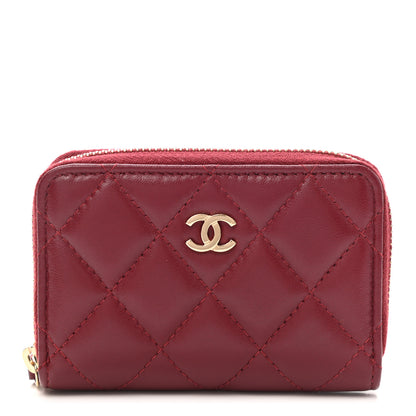 Chanel Lambskin Quilted Zip Around Coin Purse Wallet Burgundy 1 of 8