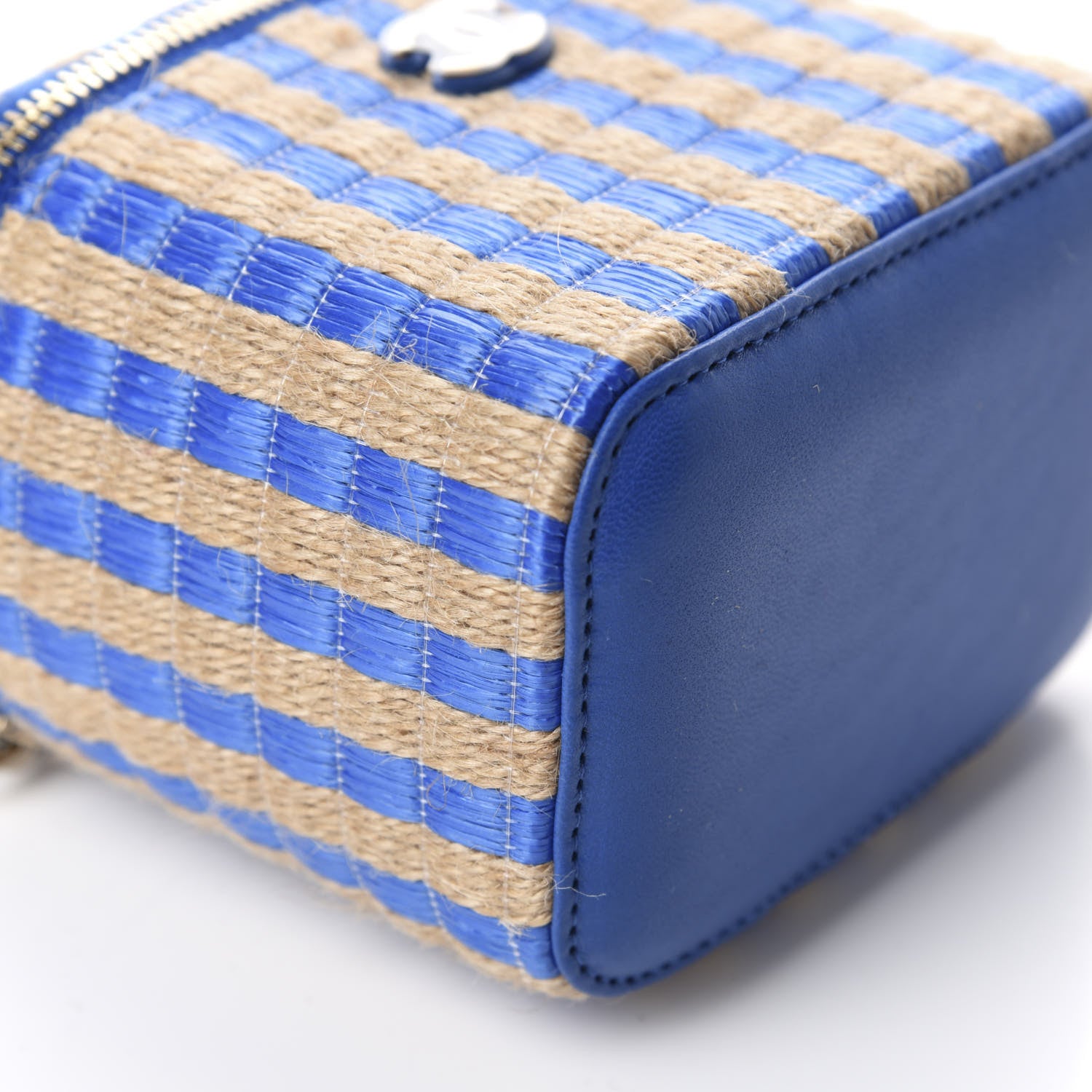 Chanel Raffia Jute Striped Mini Vanity Case With Chain Blue Beige 6 of 11