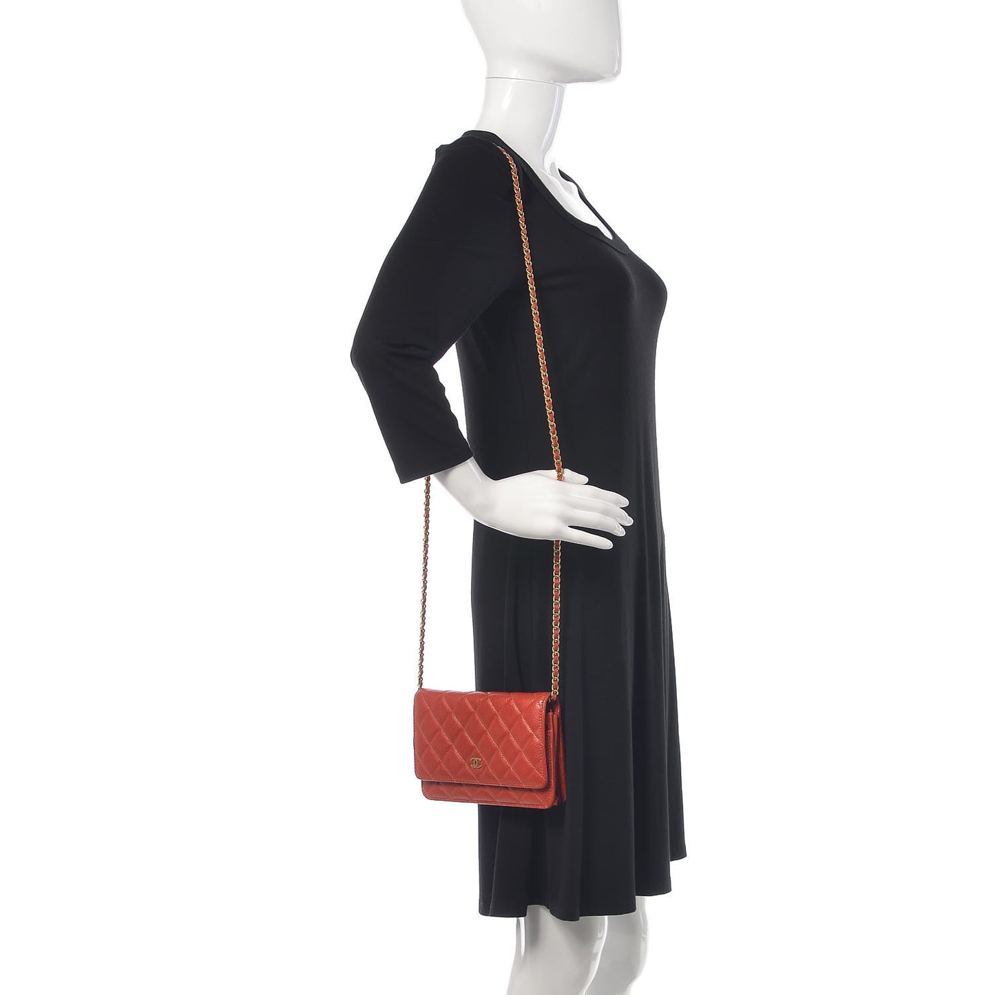 Pearly Caviar Quilted Wallet On Chain WOC Orange