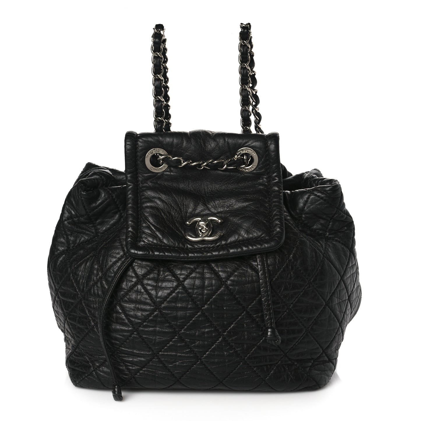 Glazed Calfskin Quilted Beijing Backpack Black