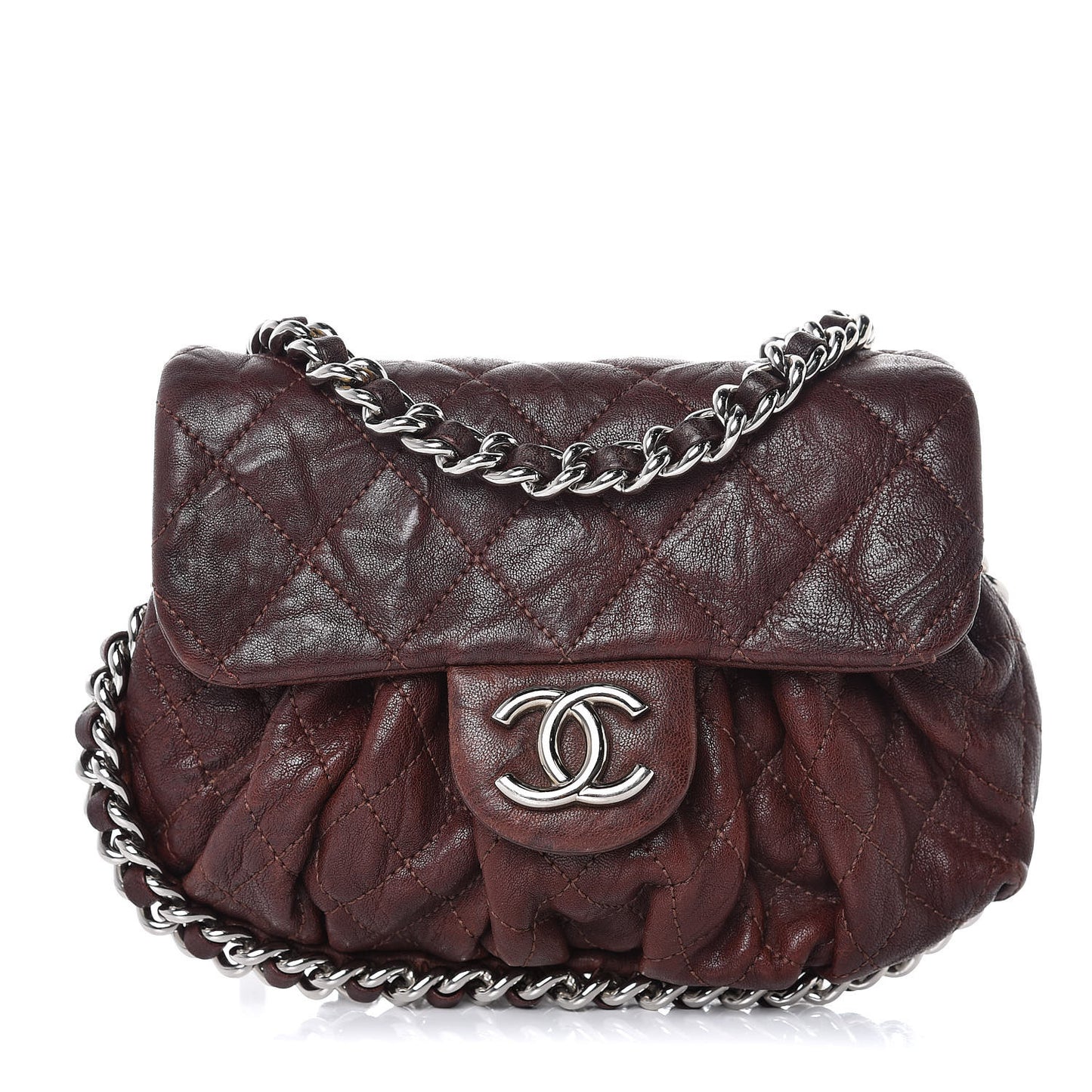 Washed Lambskin Mini Chain Around Messenger Dark Brown