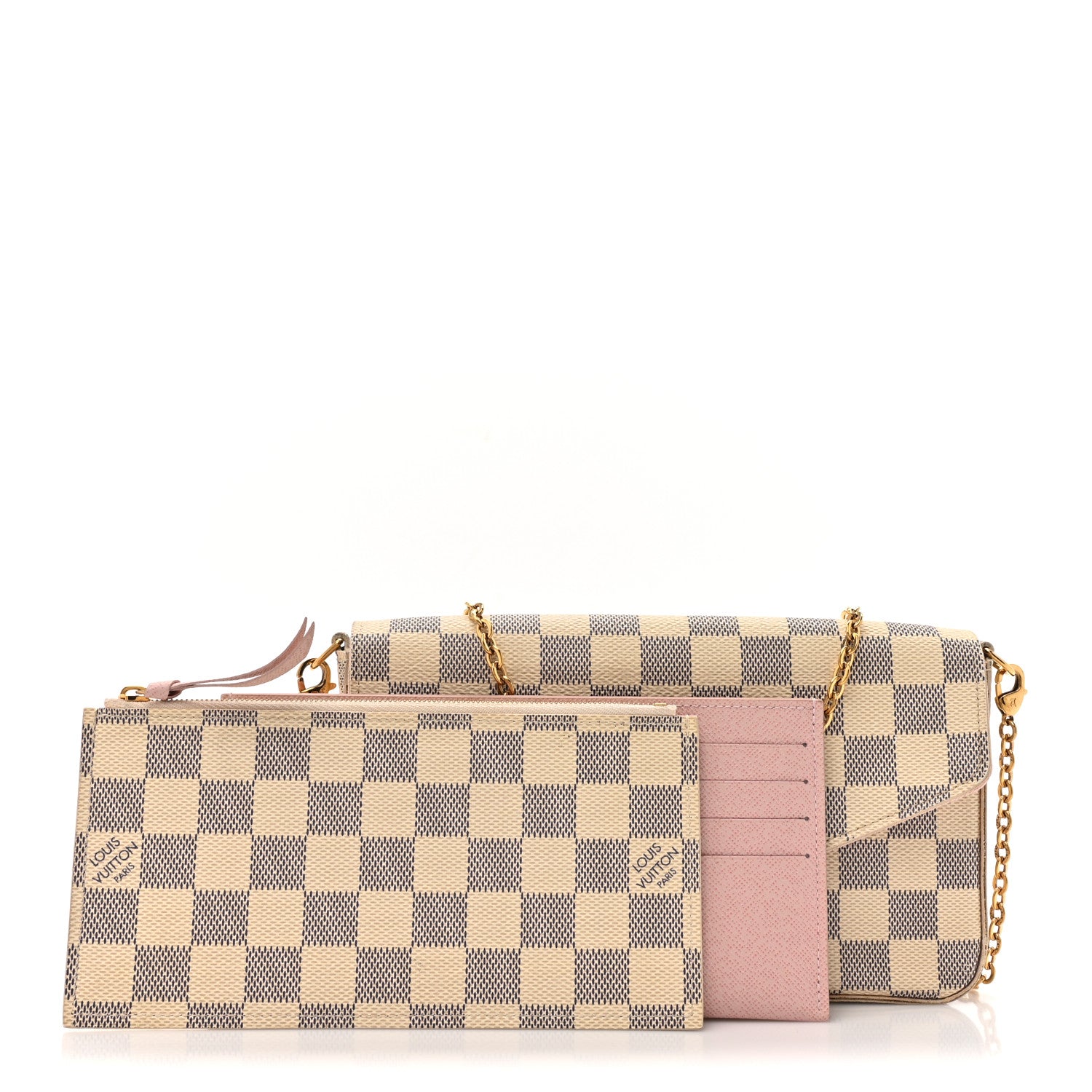 Louis Vuitton Damier Azur Pochette Felicie Chain Wallet Rose Ballerine 3 of 21