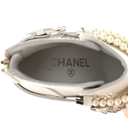 Chanel Crackled Calfskin Pearl Chain CC Short Boots 36 White 7 of 8