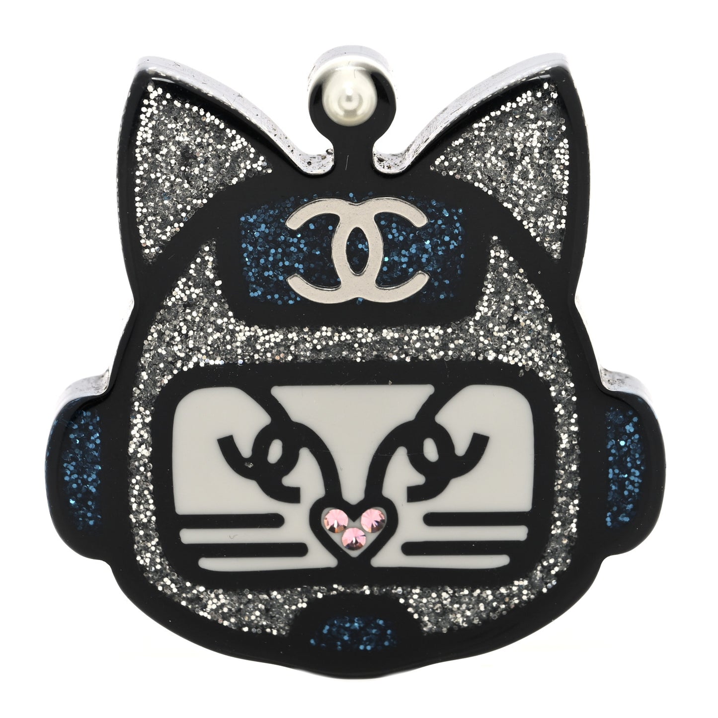 Resin Emoji Robot Cat Brooch Black Silver Blue