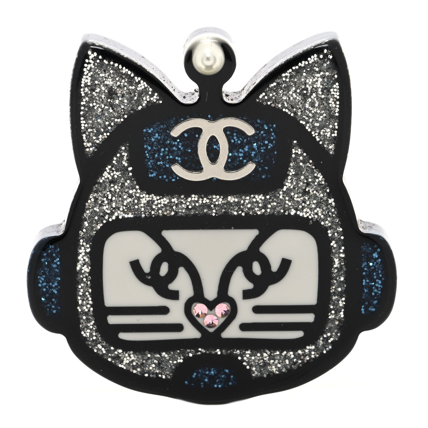 Chanel Resin Emoji Robot Cat Brooch Black Silver Blue 1 of 3