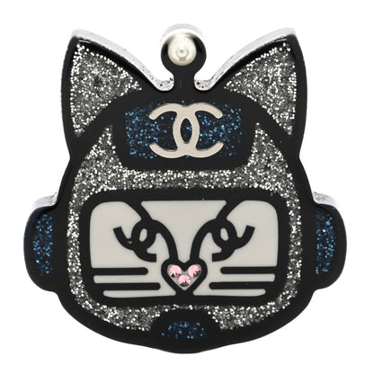 Chanel Resin Emoji Robot Cat Brooch Black Silver Blue 1 of 3