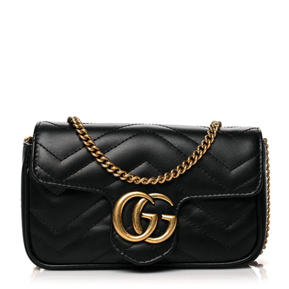 Gucci Calfskin Matelasse Super Mini GG Marmont Shoulder Bag Black 1 of 10