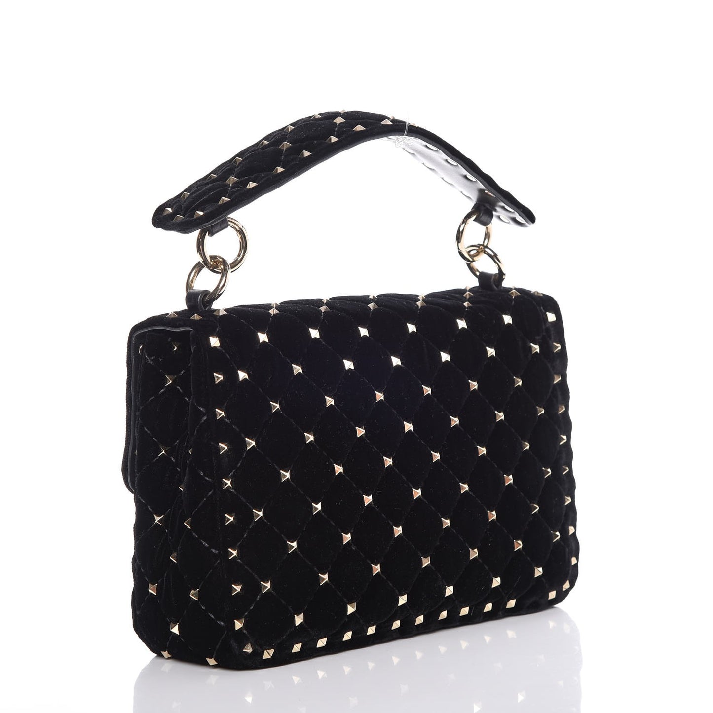 Velvet Medium Rockstud Spike Shoulder Bag Black