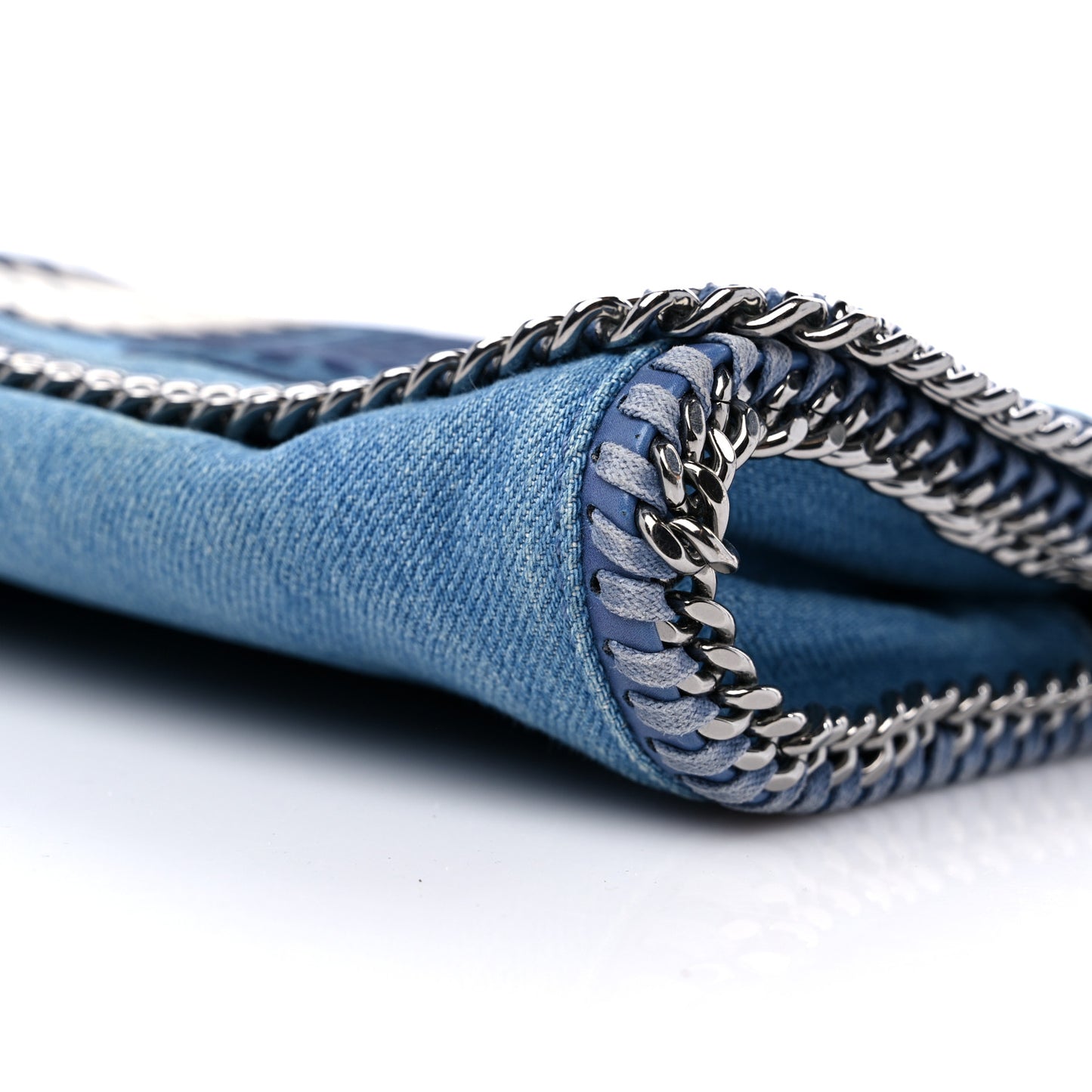Eco Denim Embroidered Zigarette Falabella Crossbody Blue