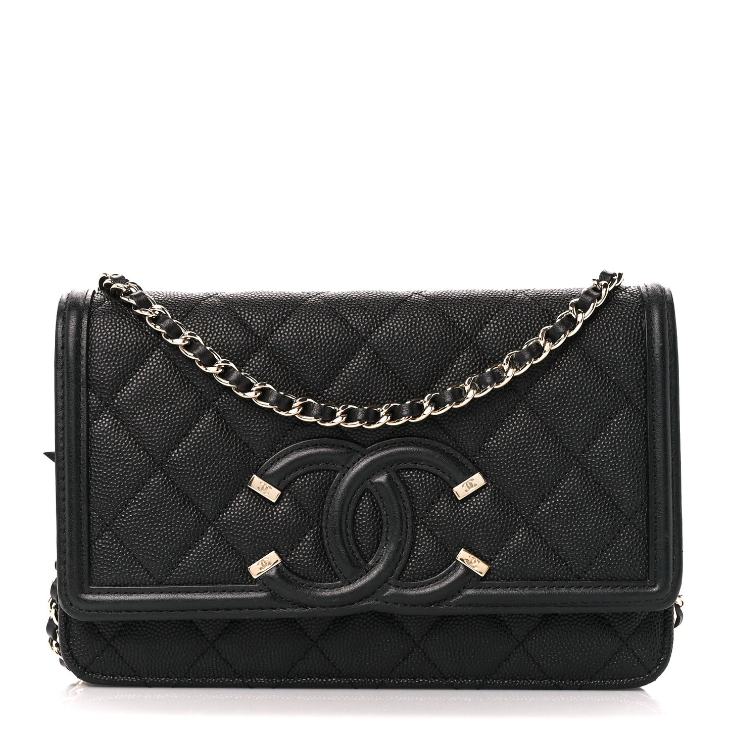 Caviar Quilted CC Filigree Wallet On Chain WOC Black
