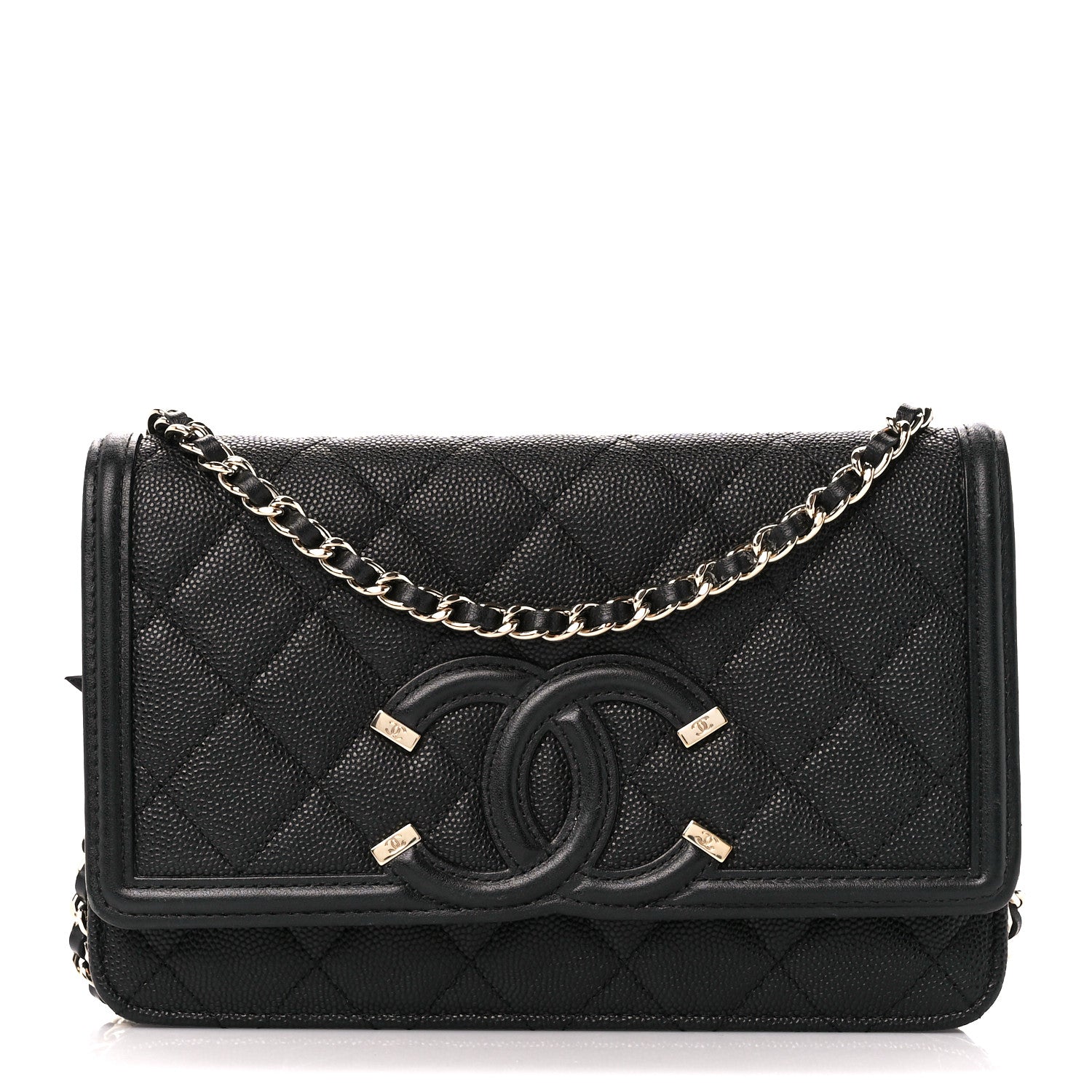 Chanel Caviar Quilted CC Filigree Wallet On Chain WOC Black 1 of 11