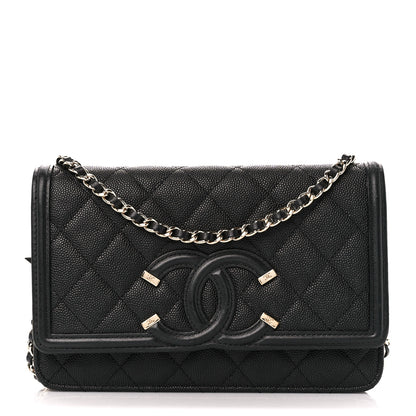 Chanel Caviar Quilted CC Filigree Wallet On Chain WOC Black 1 of 11