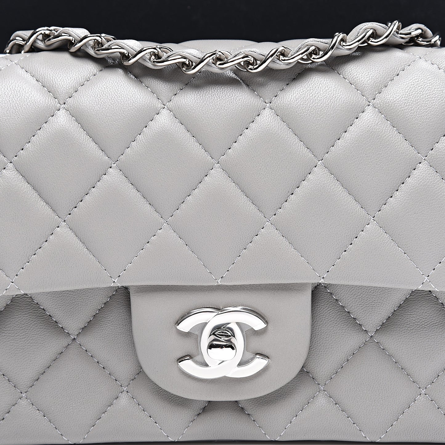 Lambskin Quilted Mini Rectangular Flap Grey
