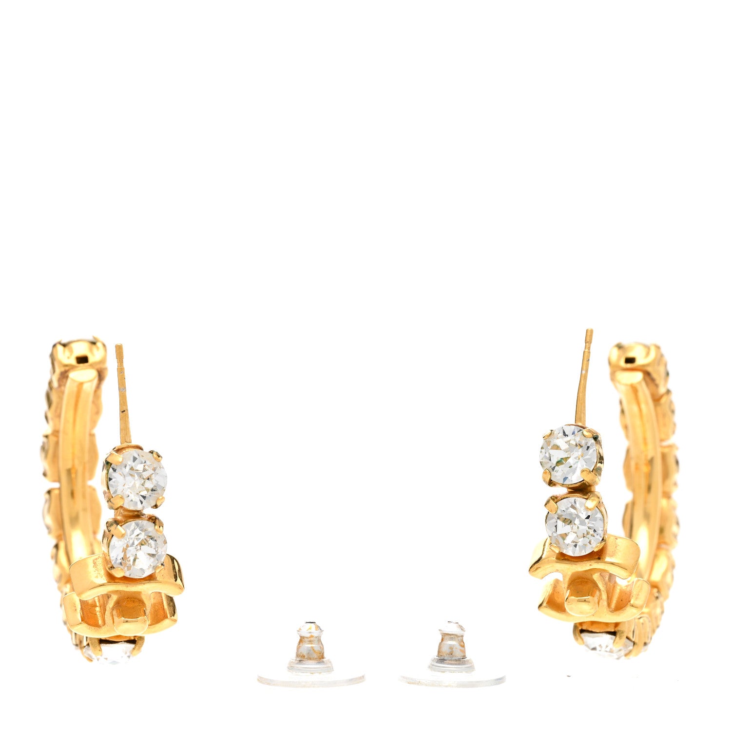 Chanel Crystal CC Turnlock Hoop Earrings Gold 3 of 5