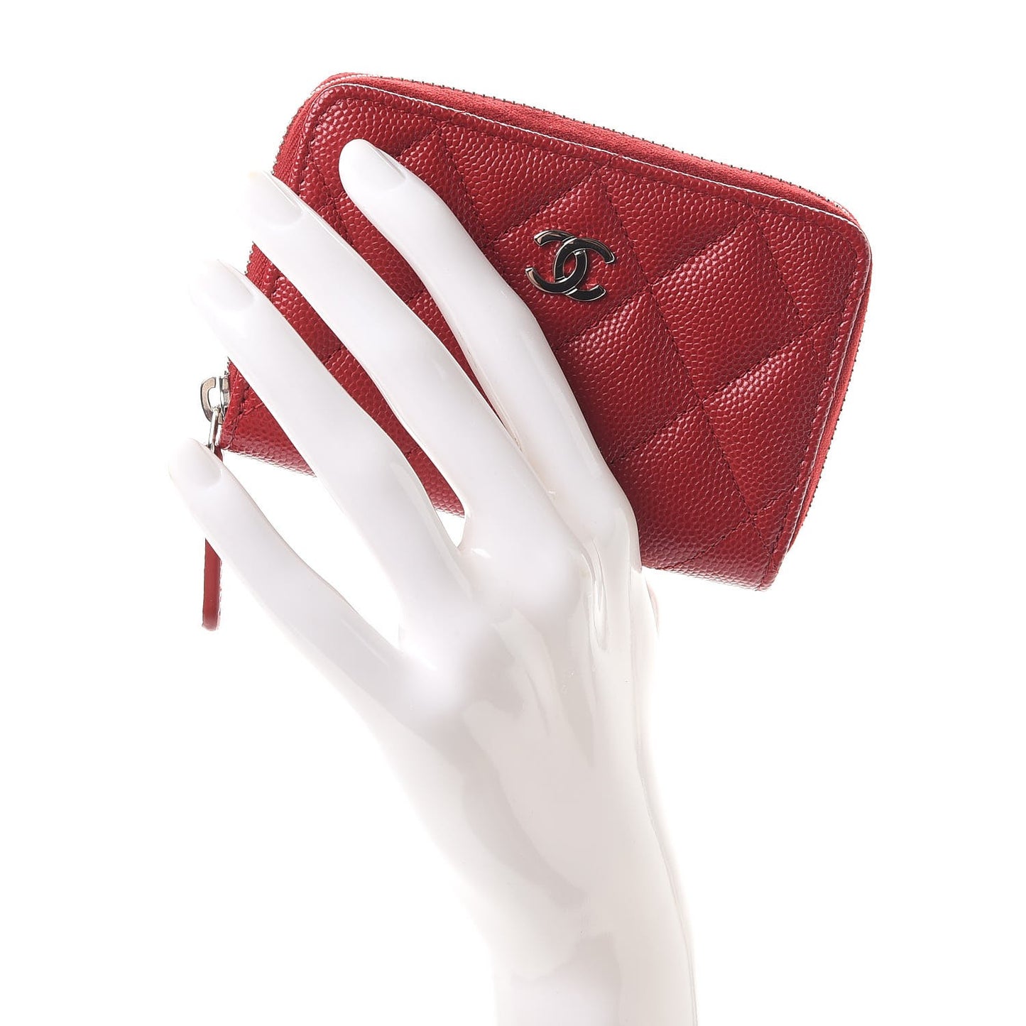 Caviar Quilted Zip Coin Purse Red