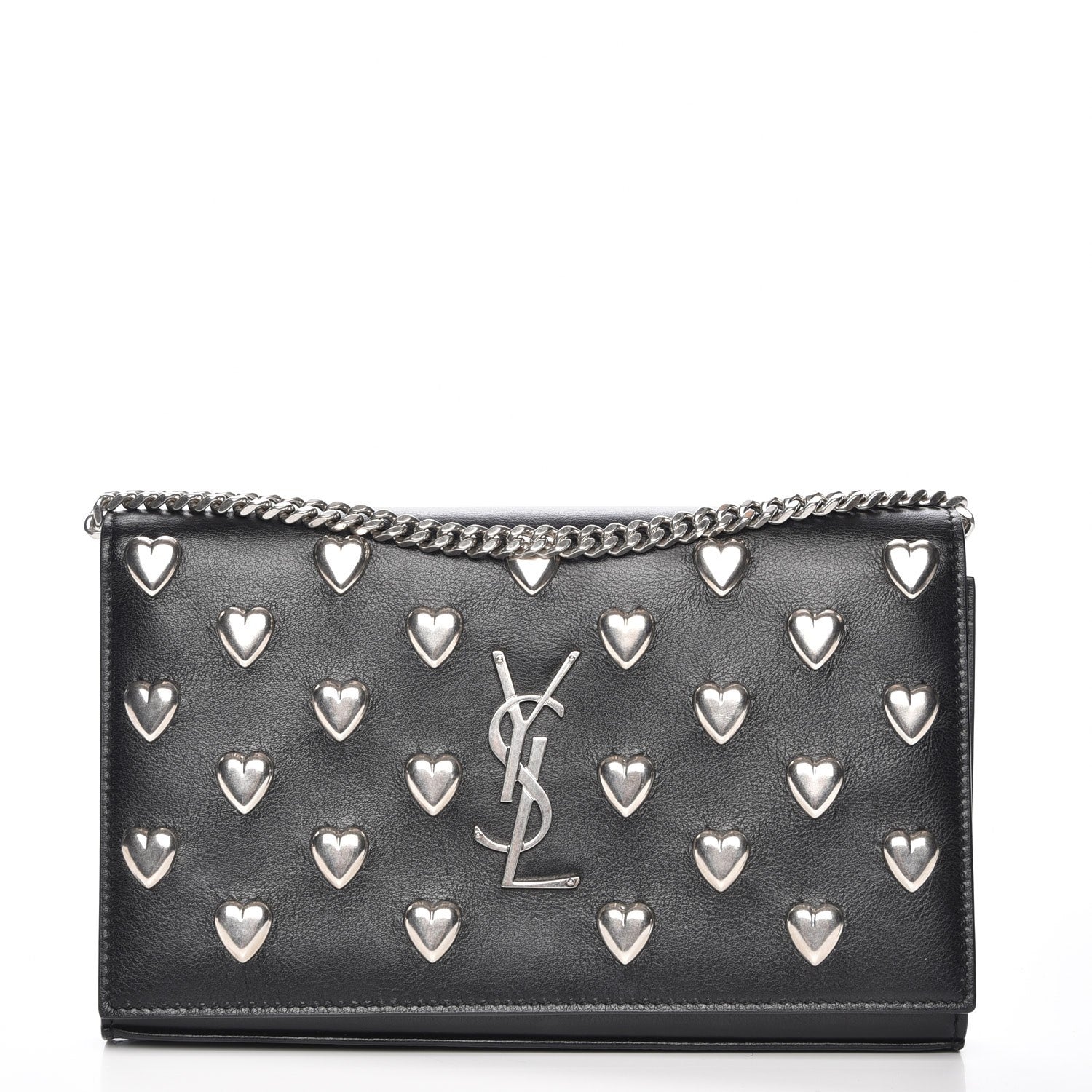 Saint Laurent Calfskin Heart Studded Monogram Chain Wallet Black 1 of 8