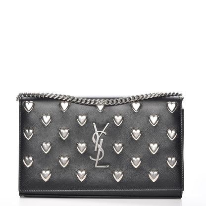 Saint Laurent Calfskin Heart Studded Monogram Chain Wallet Black 1 of 8