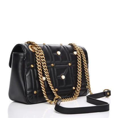 Gucci Calfskin Matelasse Studded Small Pearly GG Marmont Shoulder Bag Black 3 of 8