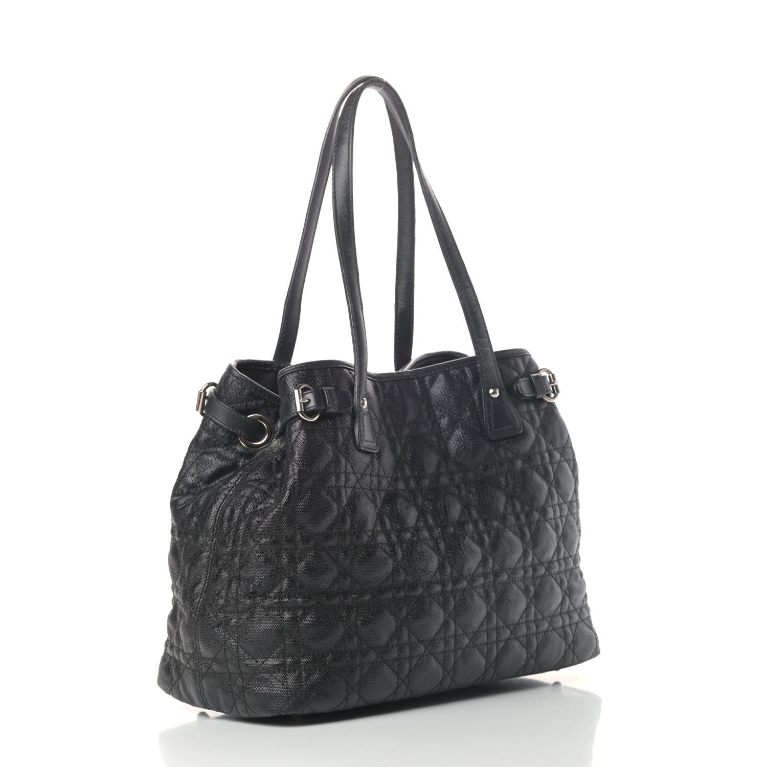 Christian Dior Coated Canvas Cannage Small Panarea Tote Black 2 of 7