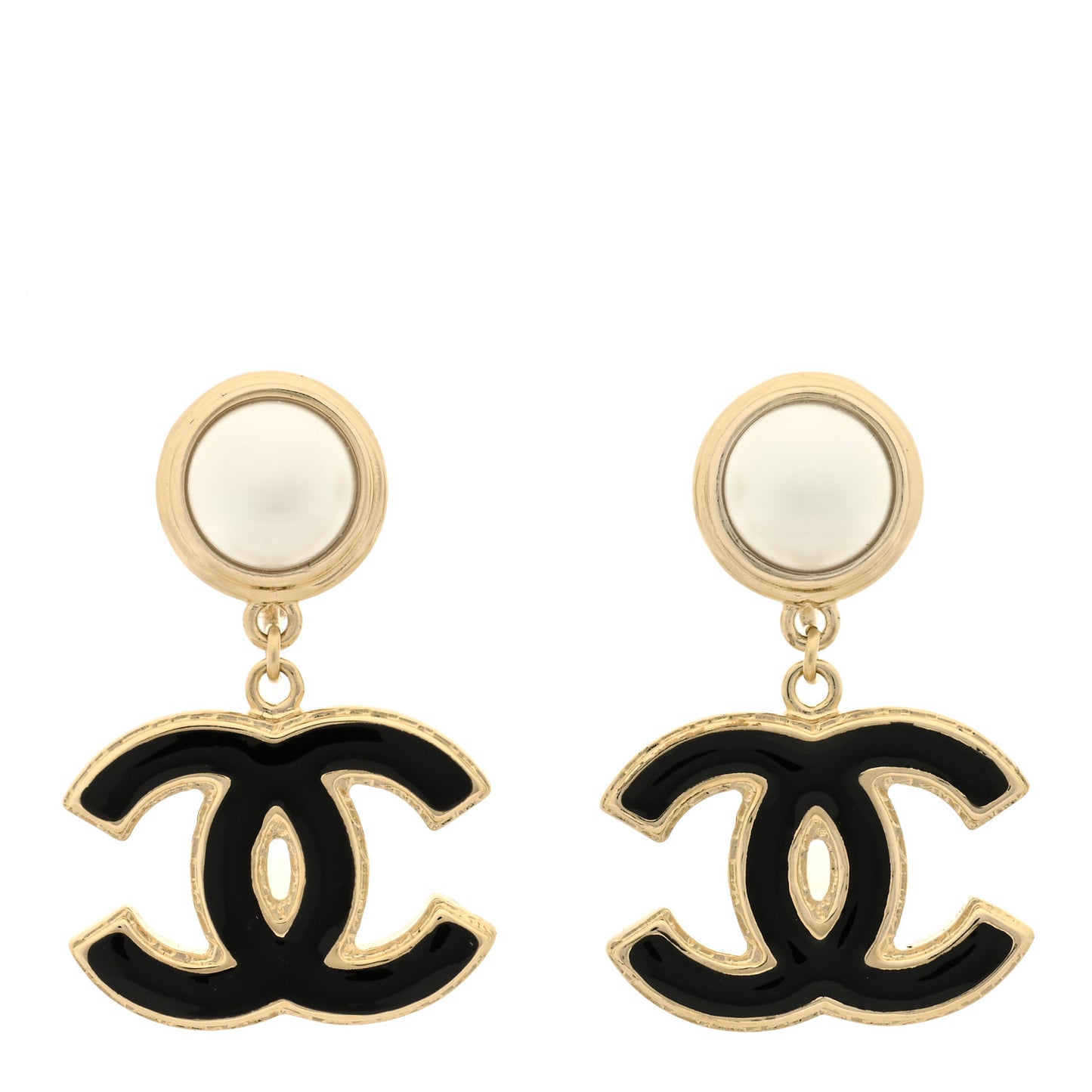 Pearl Enamel CC Drop Earrings Black