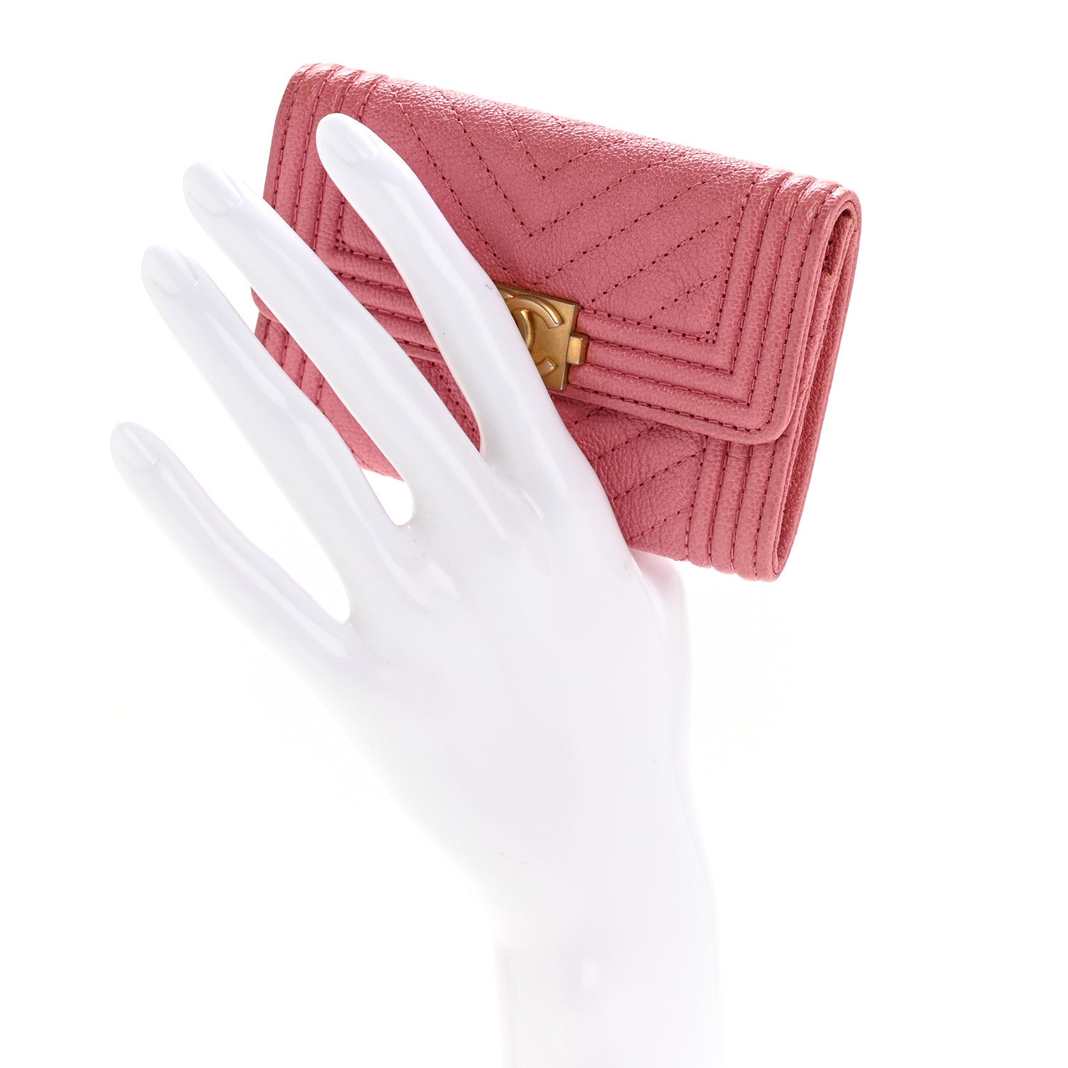 Chanel Caviar Chevron Quilted Boy Flap Card Holder Wallet Pink 2 of 10