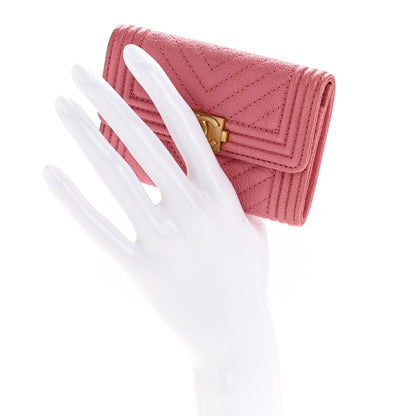 Chanel Caviar Chevron Quilted Boy Flap Card Holder Wallet Pink 2 of 10