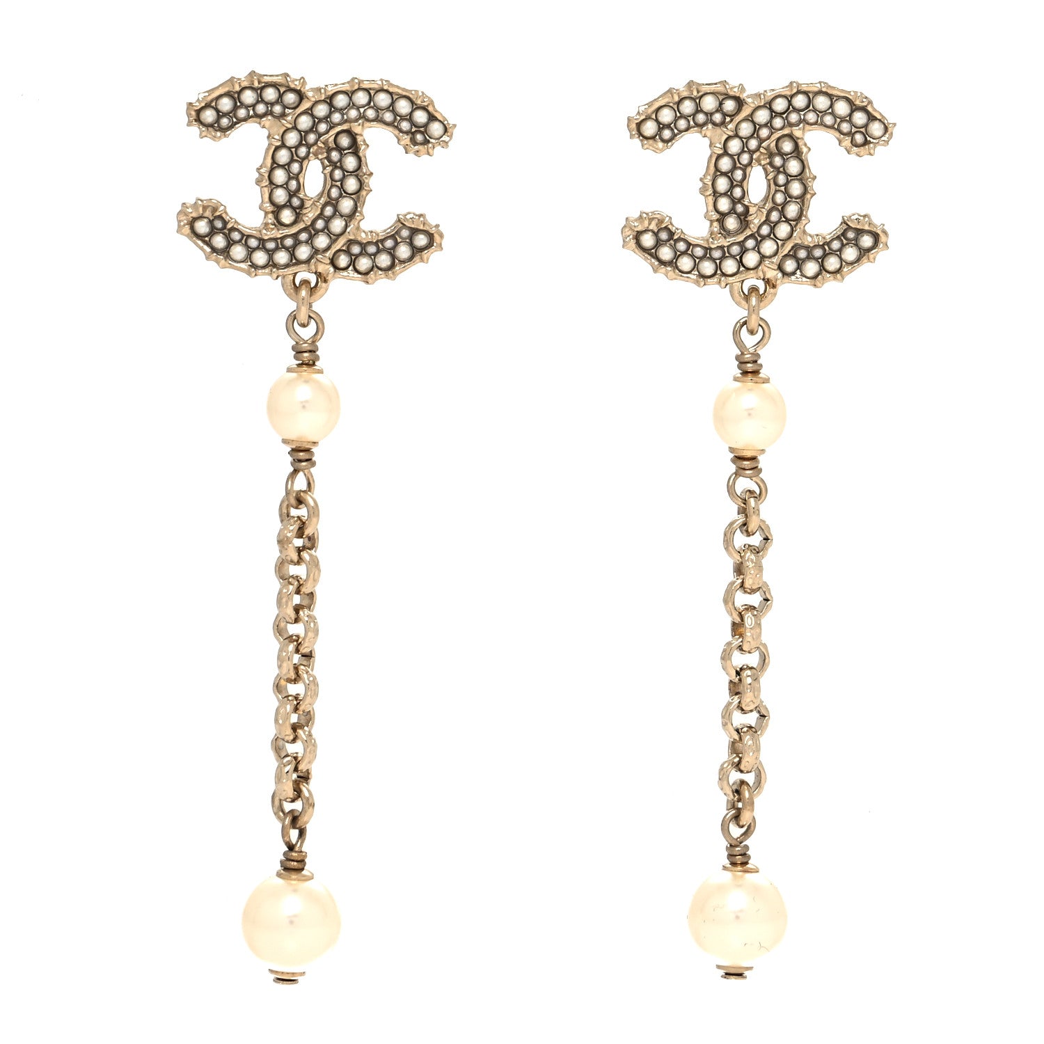 Chanel Pearl CC Chain Drop Earrings Gold 1 of 4