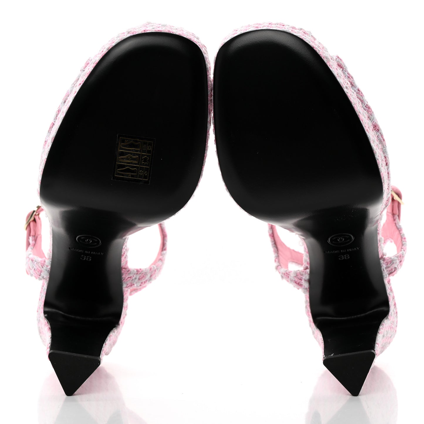 Tweed Crystal CC Platform Sandals 38 Light Pink