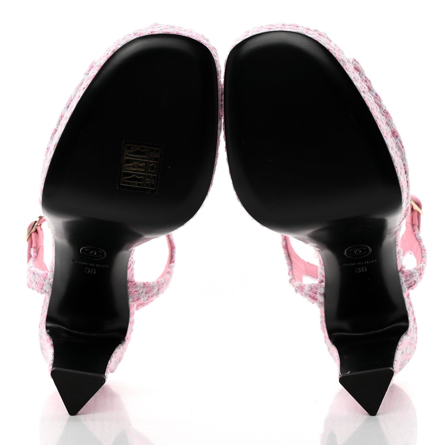 Chanel Tweed Crystal CC Platform Sandals 38 Light Pink 5 of 10