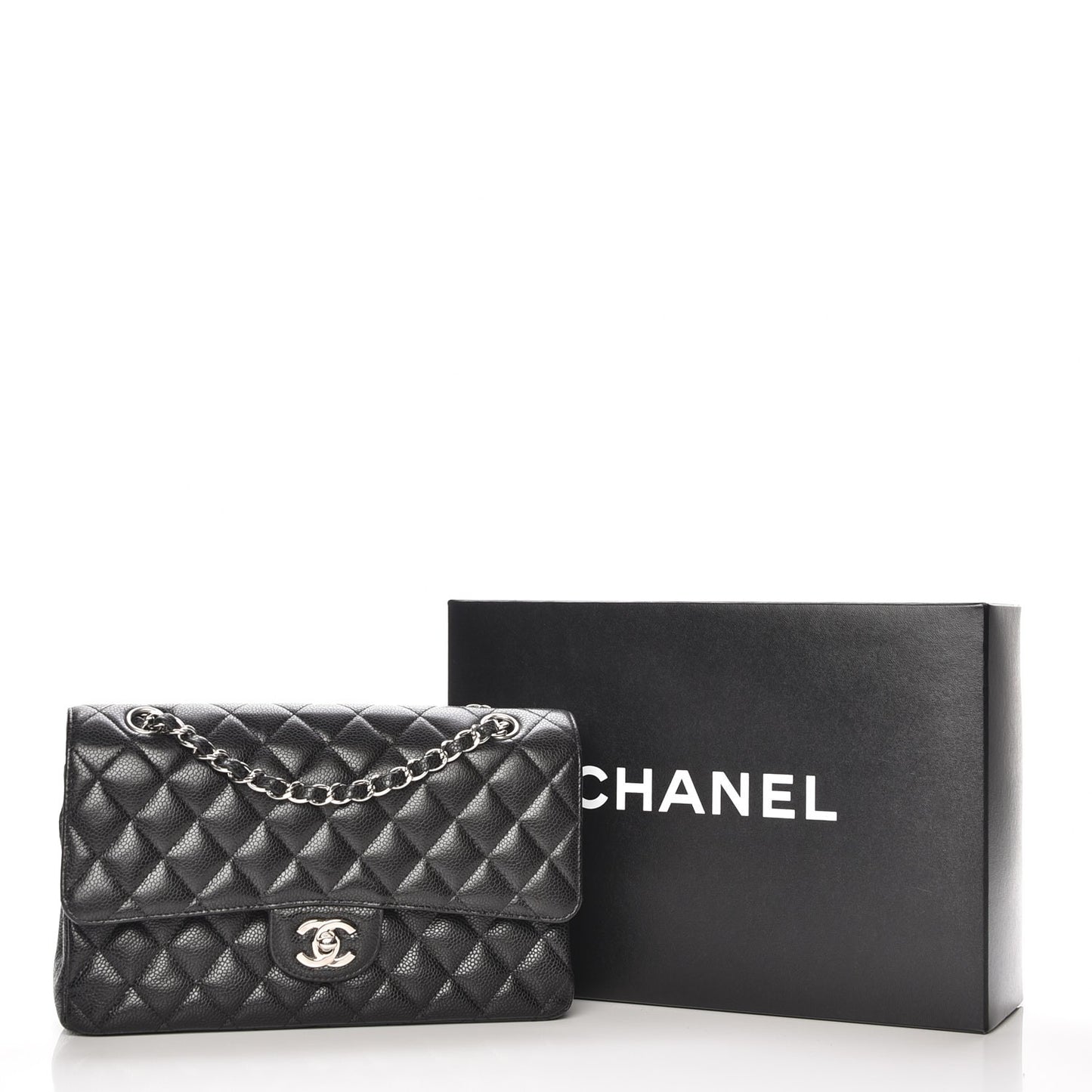 Caviar Quilted Medium Double Flap Black