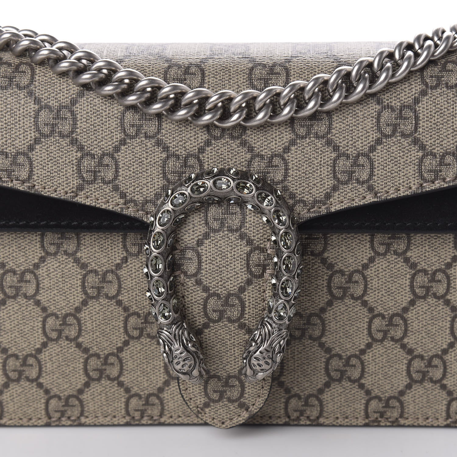 Gucci GG Supreme Monogram Suede Crystal Small Dionysus Shoulder Bag Beige Ebony Black 11 of 11