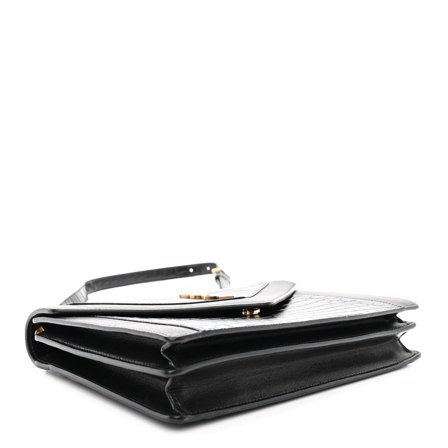Calfskin Crocodile Embossed Gaby Satchel Black