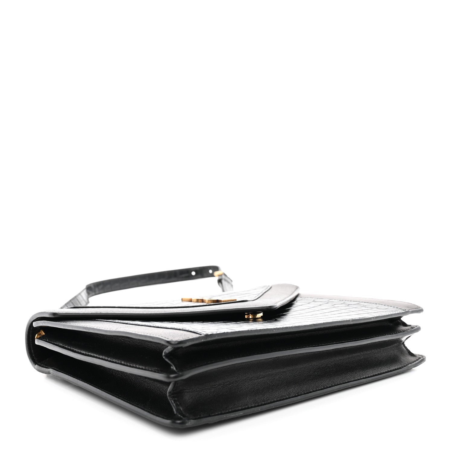 Saint Laurent Calfskin Crocodile Embossed Gaby Satchel Black 4 of 11