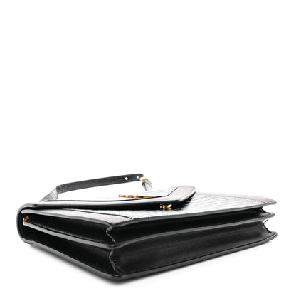 Saint Laurent Calfskin Crocodile Embossed Gaby Satchel Black 4 of 11