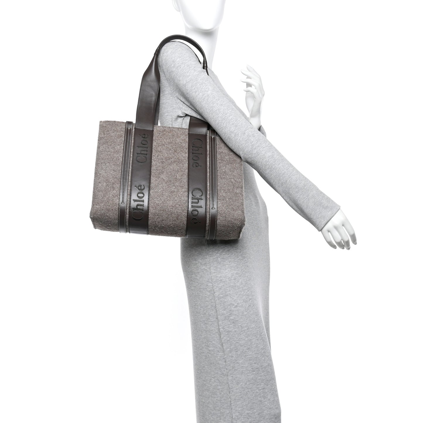 Felt Calfskin Medium Woody Ribbon Tote Deep Beige