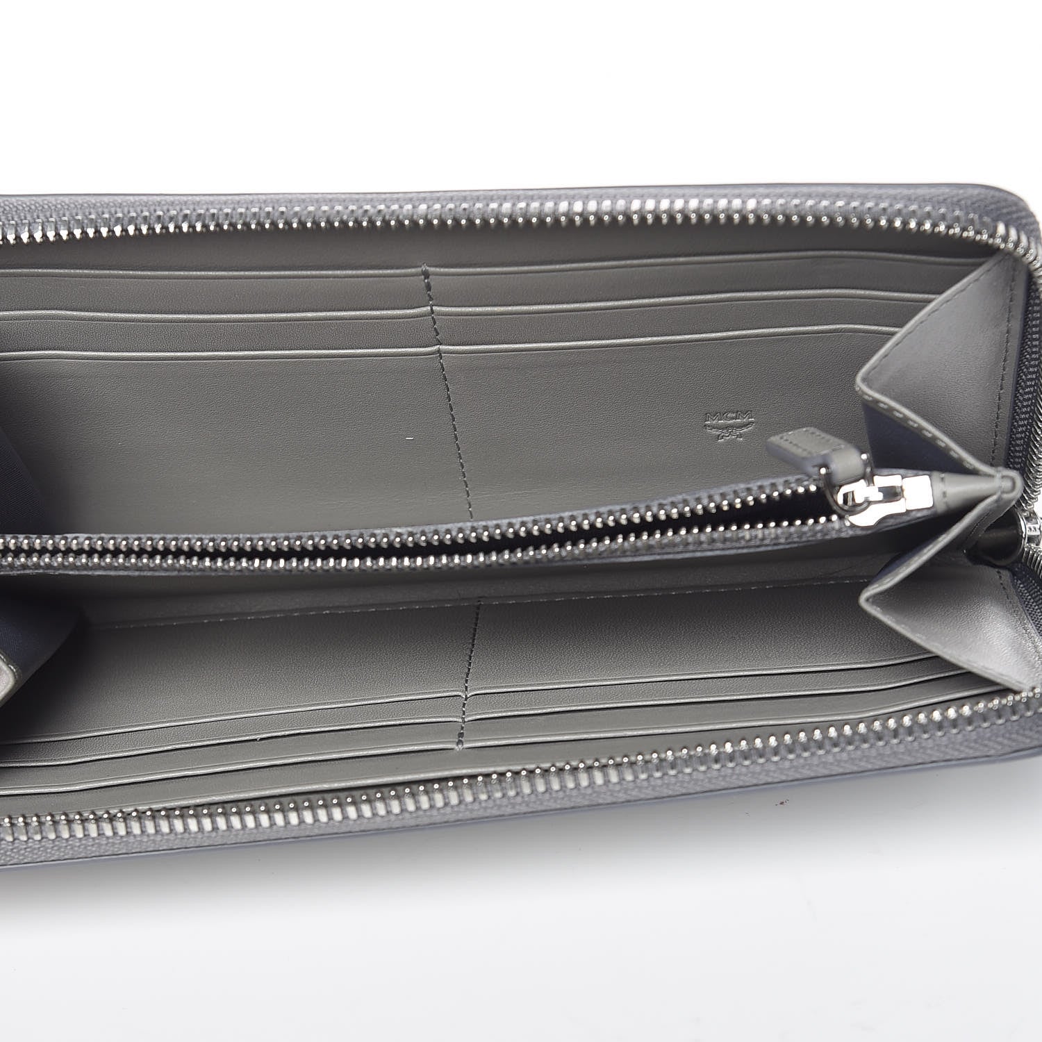 MCM Metallic Monogram Patent Large Zip Around Wallet Silver 5 of 10