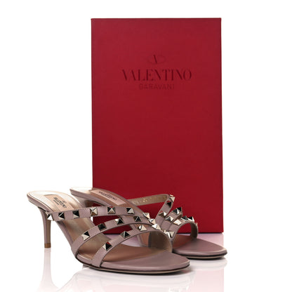 Valentino Garavani Calfskin Nappa Rockstud 60mm Slide Sandals 38.5 Poudre 10 of 10