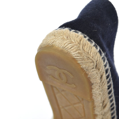Chanel Velvet Tweed CC Espadrilles 38 Navy Grey 11 of 22