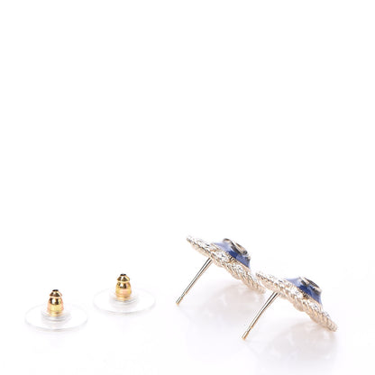Chanel Crystal CC Earrings Blue Light Gold 3 of 5