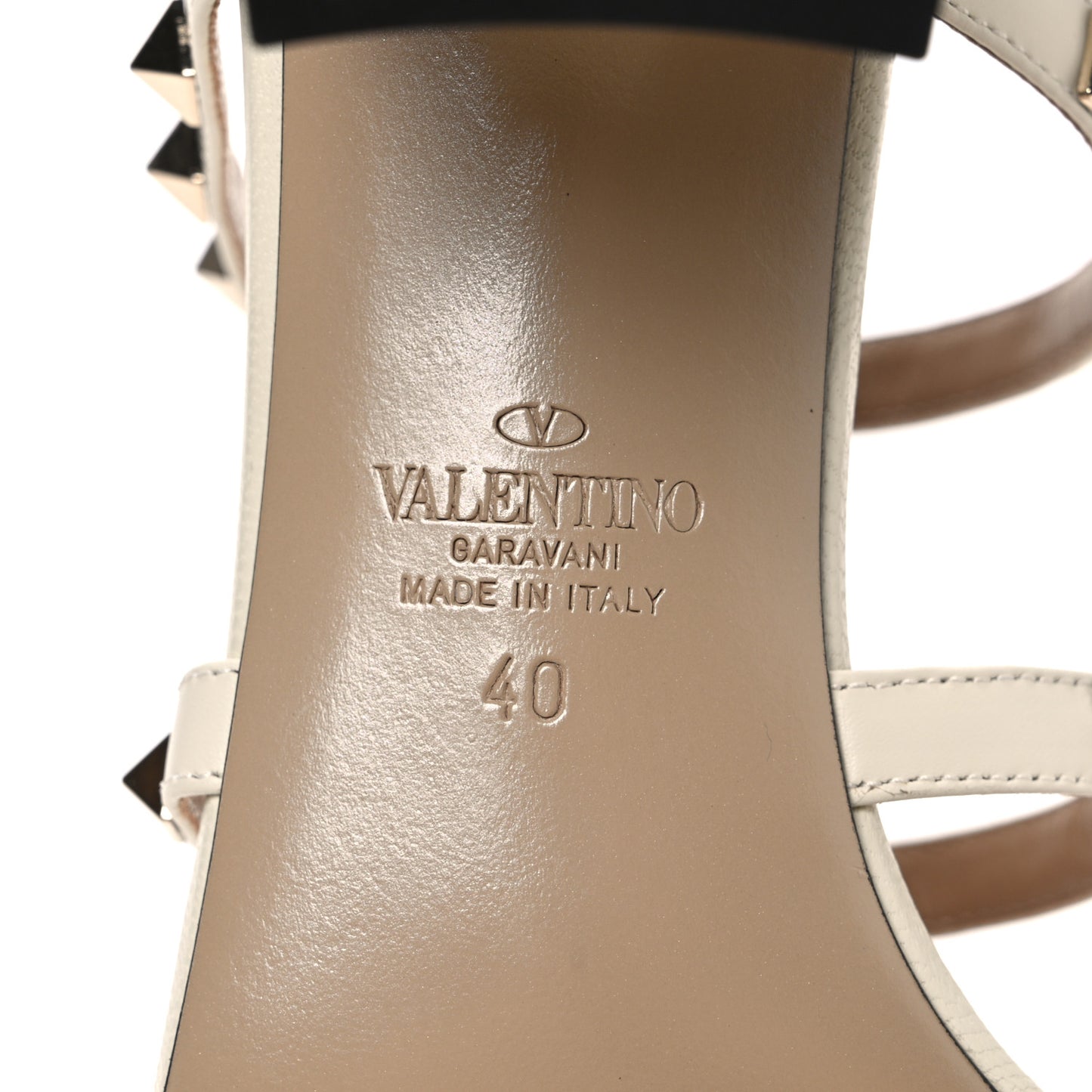 Calfskin Rockstud 60mm Caged Slide Sandals 40 Light Ivory