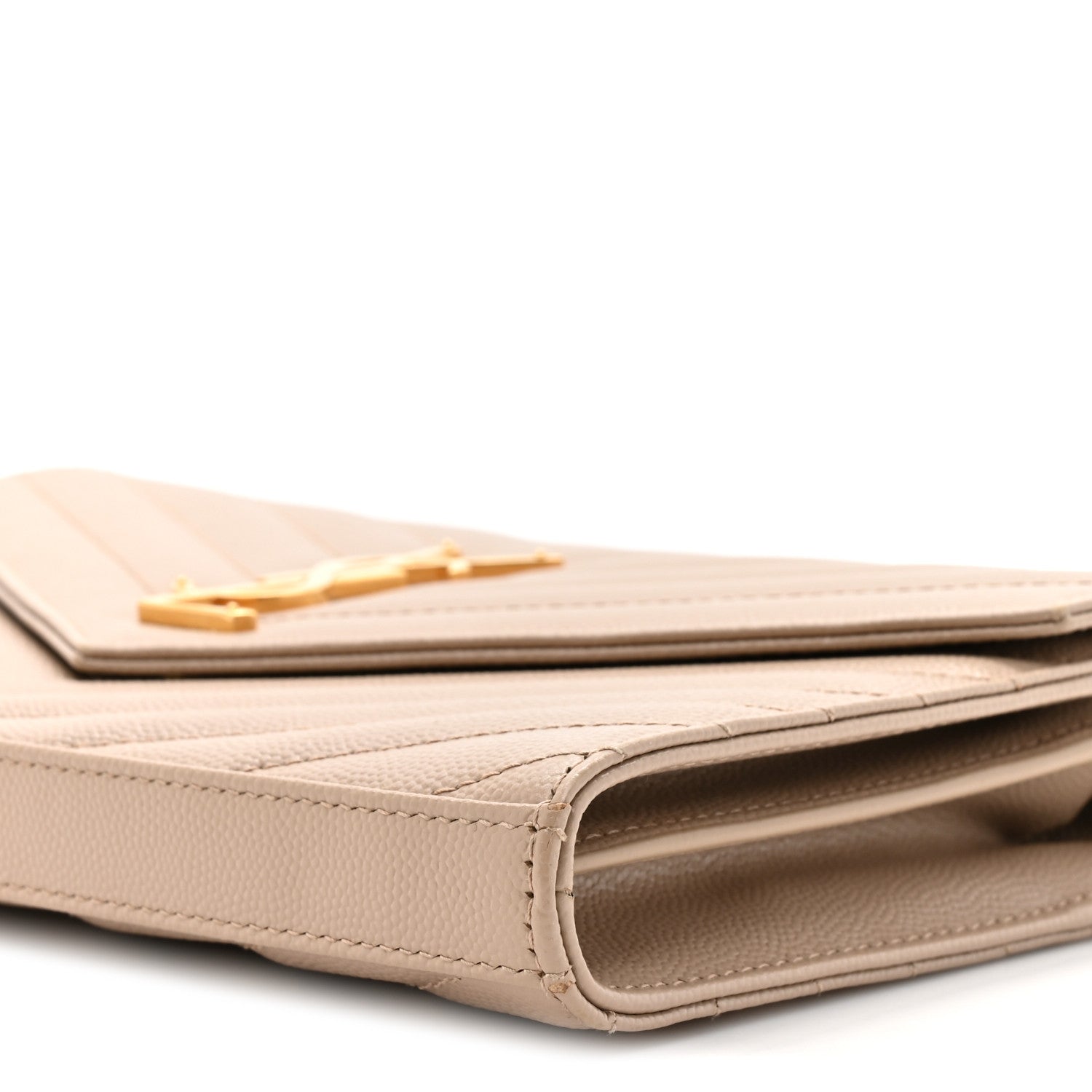 Saint Laurent Grain De Poudre Matelasse Chevron Monogram Chain Wallet Dark Beige 10 of 14