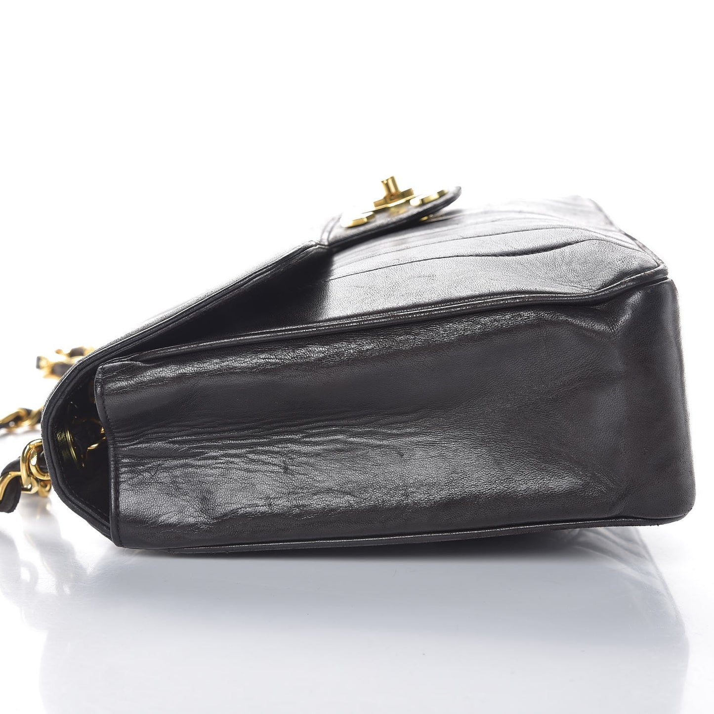 Lambskin Vertical Quilt Jumbo Single Flap Black