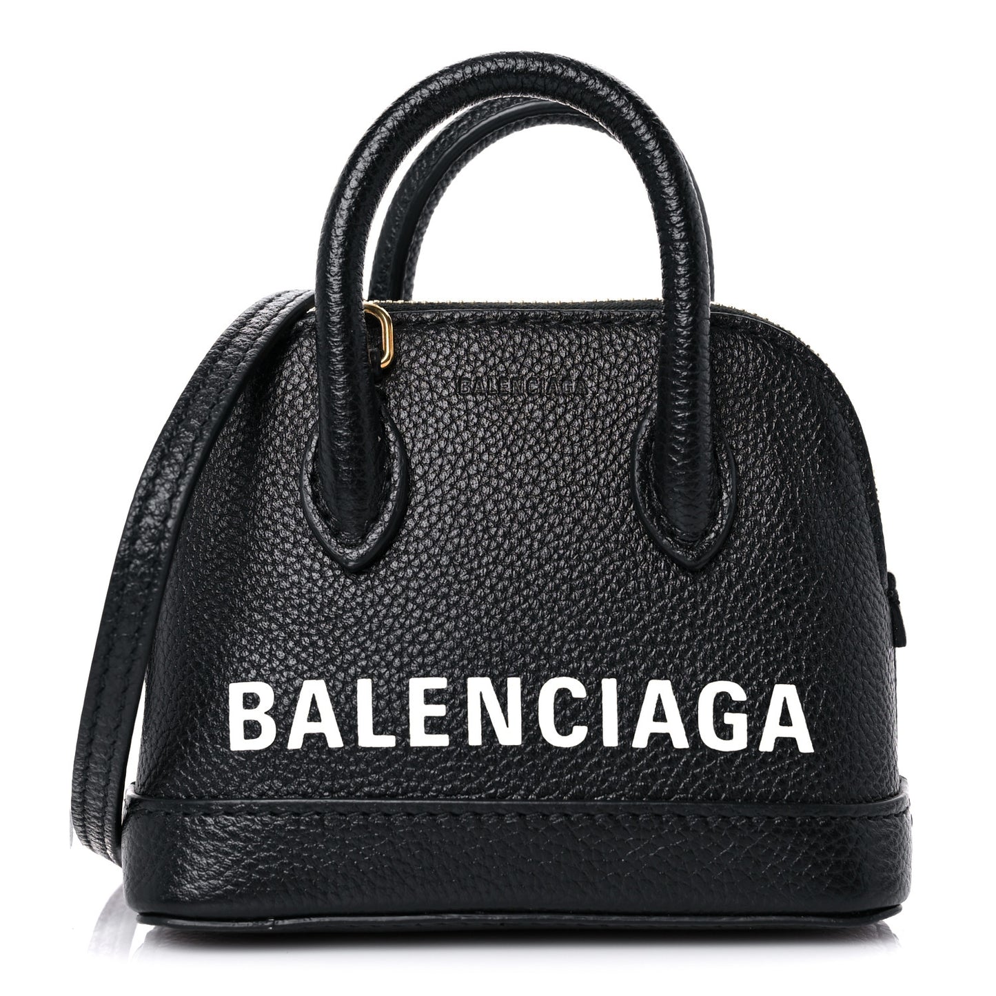 Grained Calfskin Logo Mini Ville Top Handle Bag Black White