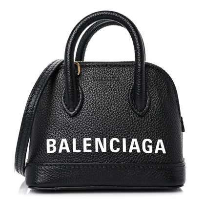 Balenciaga Grained Calfskin Logo Mini Ville Top Handle Bag Black White 1 of 11