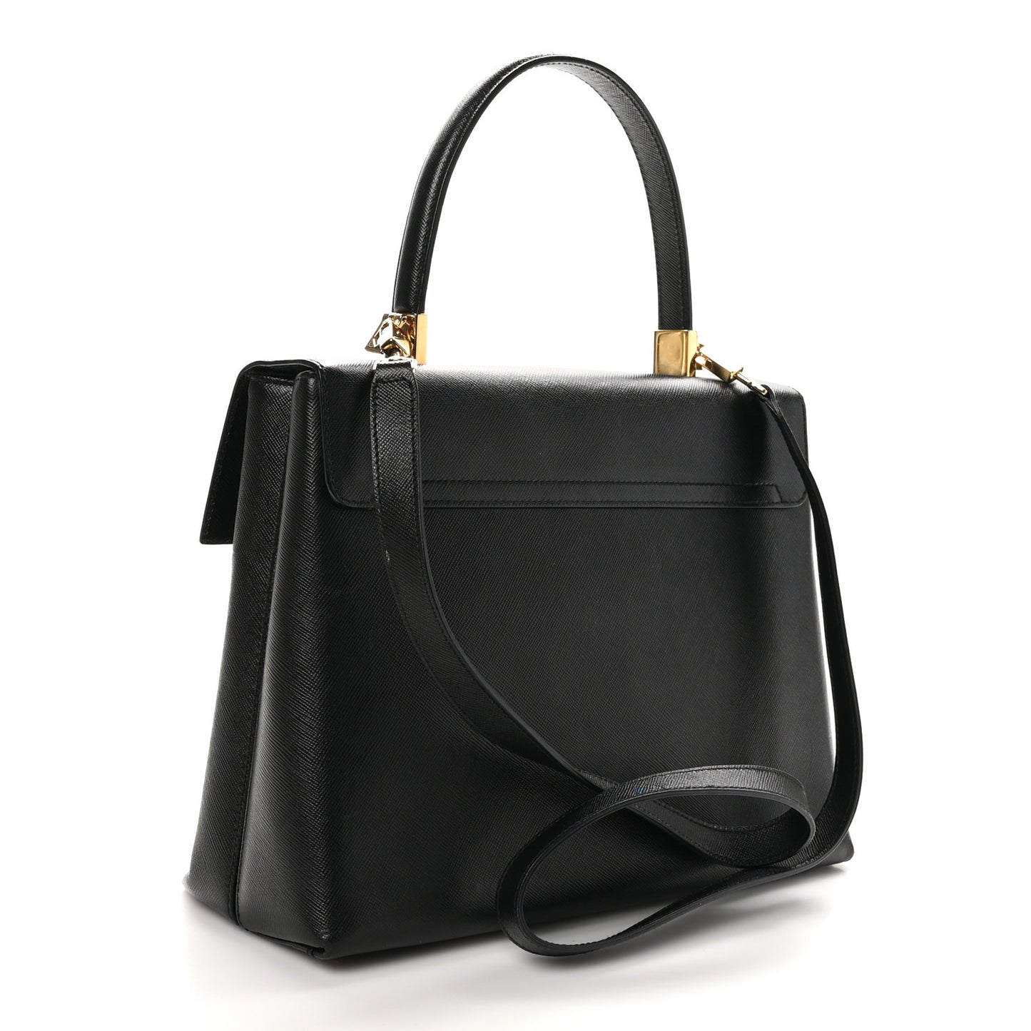 Hammered Calfskin Gancini Top Handle Bag Black