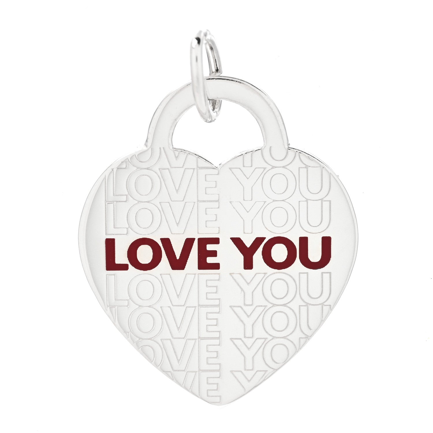 Tiffany Sterling Silver Enamel LOVE YOU Heart Charm Red 1 of 4