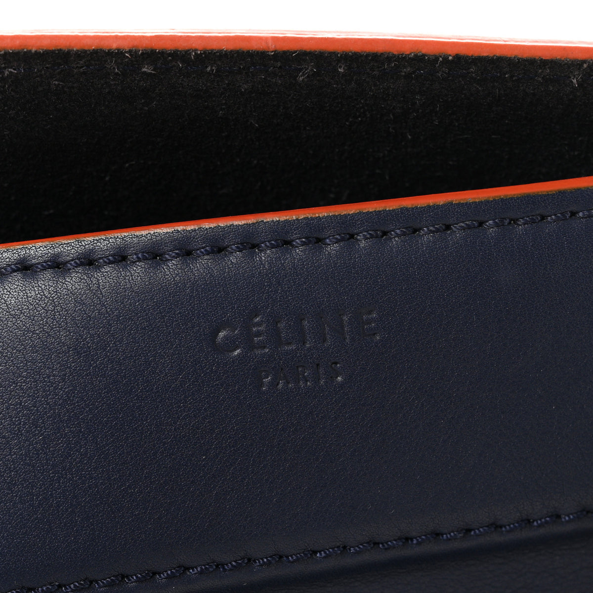 Celine Drummed Leather Medium Phantom Luggage Royal Blue Orange Trim 7 of 11