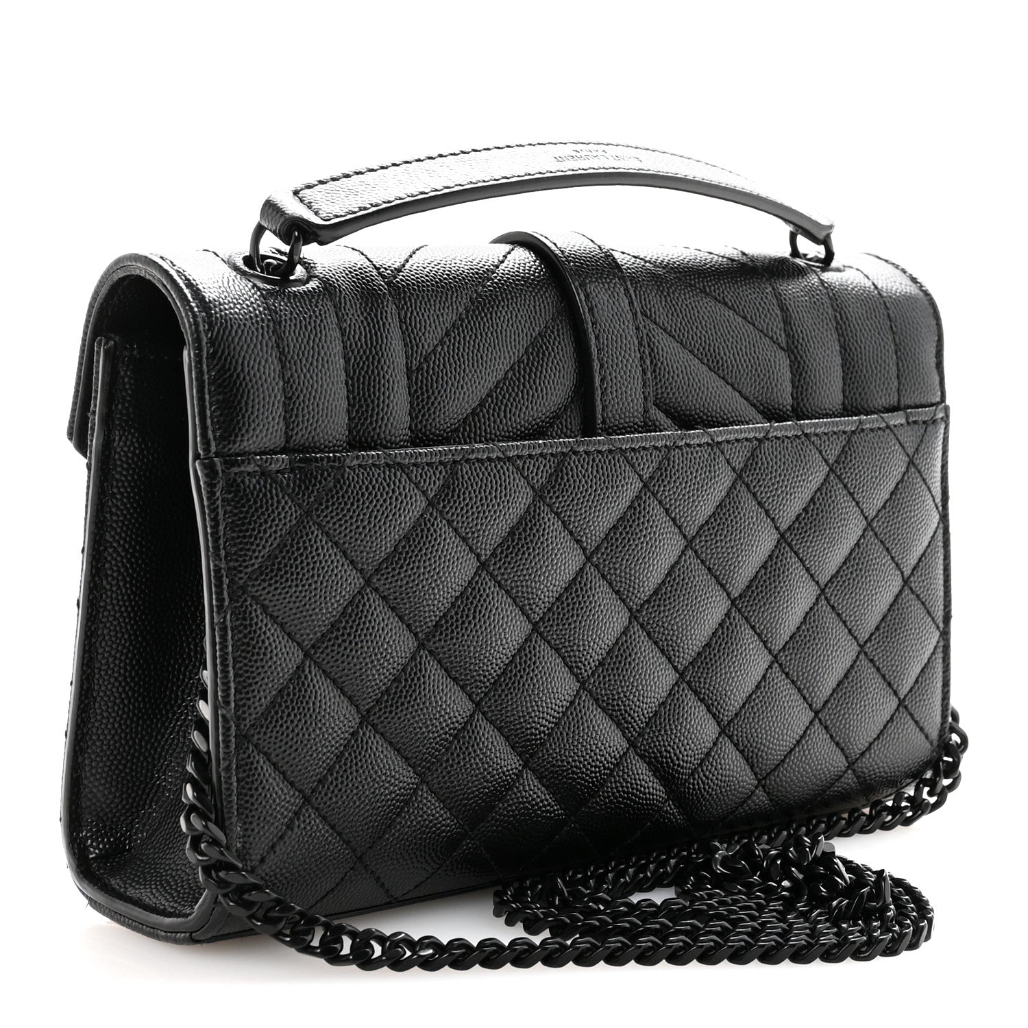 Saint Laurent Grain De Poudre Textured Mixed Matelasse Triquilt Small Monogram Monochrome Satchel Black 3 of 9